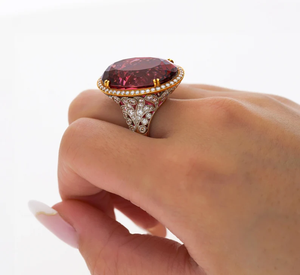 AssayJewelers Vintage IGI Certified Cocktail <b>Ring</b> 18K Gold Plated Floral Halo Diamond Pave Setting Women's Engagement <b>Ring</b> - Product Image 1