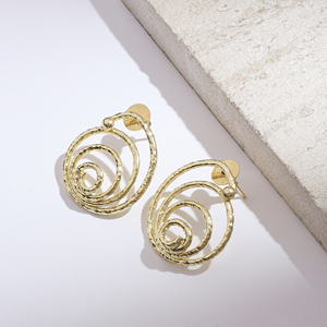 Pendientes Colgantes de Latón con Textura Espiral Personalizada y Baño de Oro de Alta Calidad – Joyería Moderna Antideslustre - Product Image 3