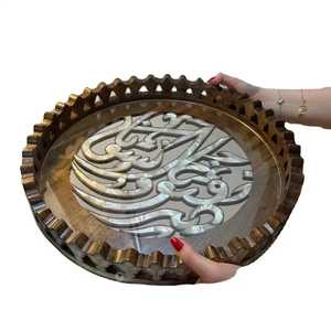 Plato de madera con incrustaciones de nácar hecho a mano, bandeja decorativa de diseño moderno a un precio asequible. - Product Image 6