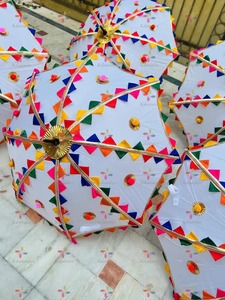 Designer Traditional Punjabi Entry Umbrella | <b>Decorative</b> Indian <b>Wedding</b> Parasol for Haldi & Mehendi | Multicolored Lace Chatri - Product Image 3