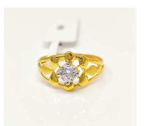 Bague solitaire florale en or jaune massif 22 carats ornée de filigrane pour femme, avec zircon cubique taille ronde, pour fiançailles et mariage, bijoux fins 22 carats - Product Image 1