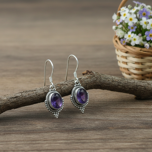 Boucles d'oreilles pendantes de luxe en améthyste et lotus, en argent sterling 925 plaqué or rose et or jaune, bijoux faits à la main, cadeau pour femme, mode et art - Product Image 2