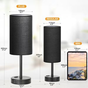 Lampada da Comodino Nera Dimmerabile a 3 Modalità con Ricarica USB A+C, 17,4 Pollici, Include Presa AC - Product Image 2