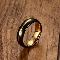 Bague en carbure de tungstène noir et or de 6 mm avec incrustation de rainures dorées, alliance plaquée dôme pour femmes et hommes, bijoux de luxe en gros