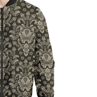 Blouson Bomber Homme Noir à Motif Floral, Fermeture Éclair, Col Rabattu, Décontracté, pour l'Automne, en Polyester, Extérieur
