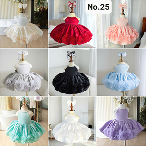 Vestido de Princesa sin Mangas para Niñas, con Cuello de Perlas y Falda con Capas de Flores de Rosa, Elegante Vestido de Fiesta de Cumpleaños, Ropa Infantil OEM - Product Image 3