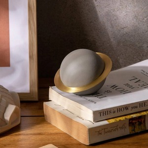 Abstract Planet Sculpture With Gold <b>Ring</b> Unique Table Decor Piece Suitable For Living Room And Office Desk Styling From India - Product Image 3