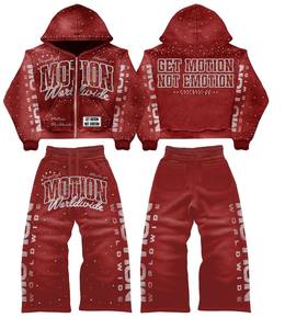 Conjunto de Sudadera con Capucha y Pantalones Deportivos para Hombre, Estilo Urbano Vintage, con Pedrería, de Felpa Francesa, Cortos, Lavado Ácido, con Cremallera y Efecto Desgastado - Product Image 2