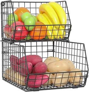 Corbeille à fruits à 2 niveaux pour comptoir de cuisine, pour le pain, les légumes, les collations, avec étagère de rangement amovible - Product Image 3