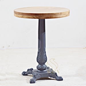 <b>Round</b> Solid Wood Restaurant <b>Table</b> Black Iron Base Traditional Dining <b>Side</b> <b>Table</b> for Cafe Hotel - Product Image 1