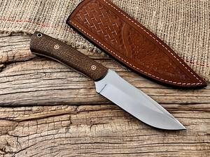 Couteau de chasse à lame fixe personnalisé fait main, manche en Micarta, étui en cuir, couteau utilitaire de camping et de bushcraft à lame pleine, OEM - Product Image 2