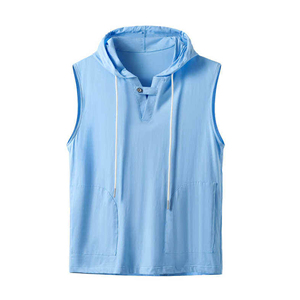 Multi Color Men's Winter <b>Sleeveless</b> <b>Hoodie</b> 100% Cotton Quick Dry Breathable Plain Dyed Fleece Fabric Zipper-Up - Product Image 3
