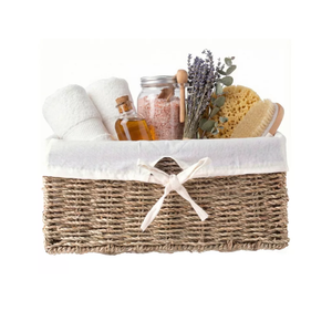 Paniers rustiques en jonc de mer tressé pour cadeaux, paniers de rangement avec doublure blanche pour Pâques, Noël, fêtes, du Vietnam - Product Image 1