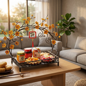 Bandeja de flores de hierro con flores amarillas y signo Tet para decoración del Año Nuevo Chino - Product Image 4