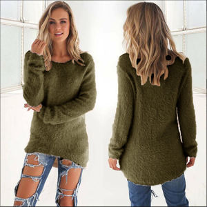 Armée vert o-cou lâche tricoté pull femmes chaud décontracté surdimensionné Blouse couleur unie Long pull Hipster Hipster vêtements - Product Image 1