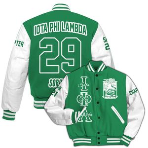 Veste universitaire personnalisée pour femmes Iota Phi Lambda, corps vert émeraude, manches blanches, lettres, écusson, numéro, année, veste bomber - Product Image 4