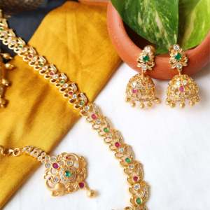 24K Gold Plated Wedding Jewelry Sets with Zircon and Pearl Necklace and Earrings for Women - Product Image 2