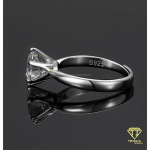 Classic Round Cut Moissanite <b>Solitaire</b> <b>Ring</b> With Sleek 925 Sterling <b>Silver</b> Band Elegant Engagement Jewelry - Product Image 2