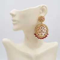 Boucles d'oreilles pendantes Jadau Kundan en zircon indien pour femmes, perles d'imitation, plaqué rhodium, boucles d'oreilles tendance et originales