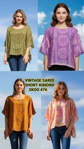 Sari vintage en rayonne à motif floral, sans manches, taille naturelle, écologique, ODM, été - Product Image 5
