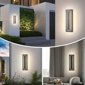 23,6 Lampes murales extérieures modernes à LED en fer noir de grande taille, luminaire pour la maison, pour le porche avant, le garage, le jardin, l'entrée, la porte - Lot de 2 - Product Image 2
