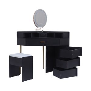 Elegante Toeletta con Specchio e Vano Portaoggetti, Sgabello per il Trasporto e Porta USB, Ideale per la Camera da Letto - Product Image 3