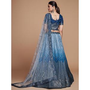 Hermoso Lehenga Choli Azul con Lentejuelas para Mujer, Semi-Cosido, Ropa Festiva con Dupatta, Colección Chinon, Ropa Zeel - Product Image 3