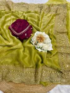 Exclusivo Saree de Chifón con Diseño de Diseñador y Blusa Elegante, Estilo Étnico Moderno, Última Tendencia India, Ropa de Fiesta Modesta para Mujer - Product Image 3