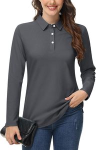 Chemises de golf pour femmes à manches longues, couleur unie, UPF50+, séchage rapide, légères, 92% polyester, 8% élasthanne - Product Image 5