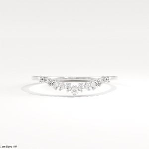 Round Moissanite Diamond Curved Chevron Wedding Band, 14K Gold 18K Gold Platinum, V Shape Contour Bridal <b>Stacking</b> <b>Ring</b> Jewelry - Product Image 3