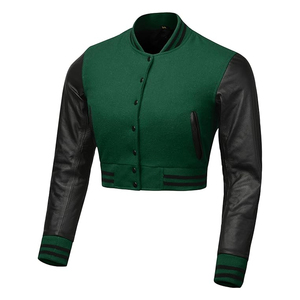 Cropped Letterman <b>Jacket</b> Women <b>Leather</b> Sleeve Baseball <b>Jacket</b> Custom Apparel Supplier USA - Product Image 5