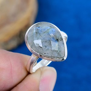 Natural <b>Labradorite</b> Pear Shape Gemstone <b>Ring</b> Handmade 925 Sterling Silver - Product Image 1