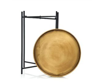 Table d'appoint ronde moderne avec plateau surélevé et base croisée en métal noir, table d'appoint artisanale pour salon, chambre, canapé, café - Product Image 5