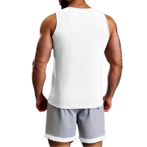 Camiseta sin mangas con logo personalizado para hombre, chaleco blanco acanalado, ropa de gimnasio, culturismo, fitness, venta al por mayor. - Product Image 3