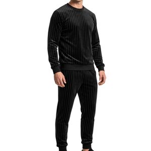 Navy Blue <b>White</b> Striped Velour <b>Tracksuit</b> Set for Men Hooded Sweatshirt Horizontal Stripe Matching Sportswear Luxury <b>Tracksuit</b> - Product Image 4