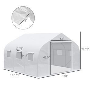Serra a tunnel da esterno 12x10 piedi con finestre avvolgibili, porta con cerniera, copertura in PE bianco per giardino, realizzata in vetro temperato e PVC - Product Image 3