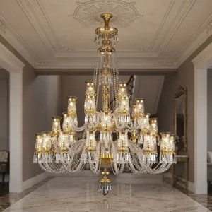 Lustre en cristal importé, 36 lumières, luxe, doré, pour hôtel, villa, maison, salon - Product Image 1