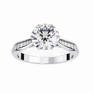 Anillo de Compromiso con Diamante de Corte Brillante Redondo, Anillo de Boda Solitario con Banda Pavé para Mujer, Ajustable - Product Image 3