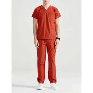 Women's Orange Scrub Set V-Neck Short Sleeve Rayon Woven Hospital Uniform Pants Included GLOWING NEON INDUSTRY Needle Detection - Product Image 2