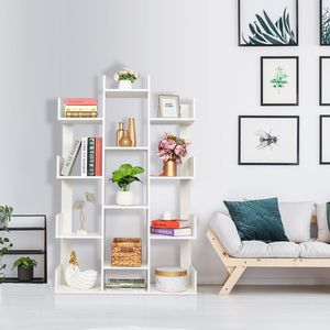 Libreria Moderna a 12 Ripiani a Forma di Albero per Casa, Ufficio e Hotel, Organizzatore per CD, Dischi e Libri, Finitura Bianco Antico - Product Image 2