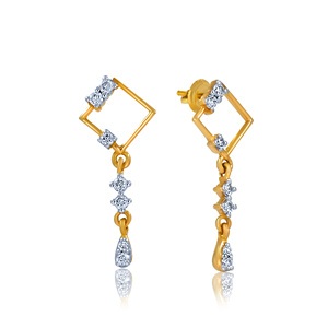 Boucles d'oreilles longues modernes pour femmes, plaquées or jaune 14 carats, diamants de laboratoire, bijoux tendance floraux pour les soirées - Product Image 2