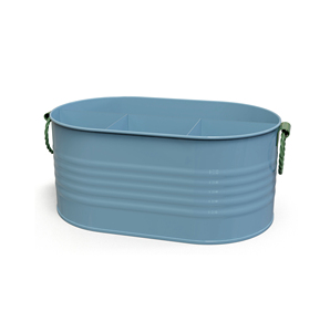 Oval Metal Storage Organizer with Rope Handles Industrial Style Durable Utility <b>Bin</b> for Living Room Sundries Galvanized <b>Caddy</b> - Product Image 4