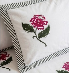 Parure de draps de luxe légère en coton 100% imprimé pigmentaire motif floral corail, 200 fils/cm², durable |   Housse de coussin florale indienne Jaipuri | - Product Image 2