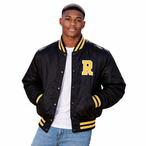 Chaqueta Varsity Negra Personalizada para Hombre, Chaqueta Bomber Clásica Estilo Letterman, Chaqueta con Botones a Presión Estilo Béisbol - Product Image 1
