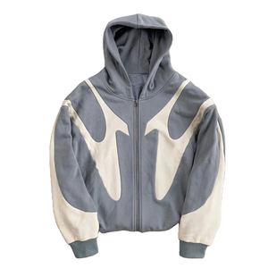Sweat-shirt à capuche oversize pour homme, style automne, avec fermeture éclair, color block, en molleton bouclette, noir et gris, manches classiques - Product Image 4