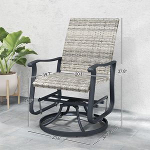 Set di 2 sedie a dondolo girevoli da esterno in rattan intrecciato con telaio in acciaio e schienale alto con braccioli, colore giallo - Product Image 3