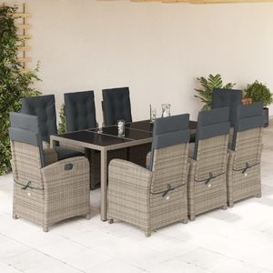 Ensemble de salle à manger de jardin en polyrotin gris avec grands accoudoirs réglables - Product Image 1