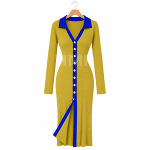 HMR Sorority Sisterhood Long Sleeve Maxi <b>Cardigan</b> Dress With <b>Button</b> Closure And Slit Contrast Color Turn-down Collar - Product Image 4