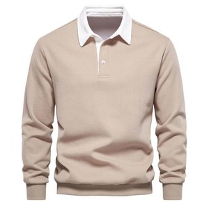 Chemises polo pour hommes en coton 100% anti-rides personnalisées, boutons personnalisés, manches longues, t-shirts polo pour hommes, vêtements de sport, jersey de rugby - Product Image 1