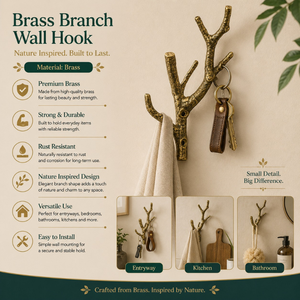 Rustic Tree Branch Wall Hook Antique Brass Metal Decorative Coat Key Towel <b>Hat</b> Robe <b>Holder</b> Wall Mounted Home Entryway Organizer - Product Image 5